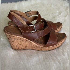 Women's b.o.c Schirra II Sandal Brown Leather Wedge Size 7
